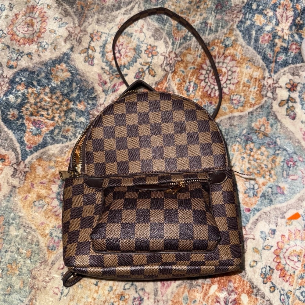 Brown Checked Mini Crossbody Backpack